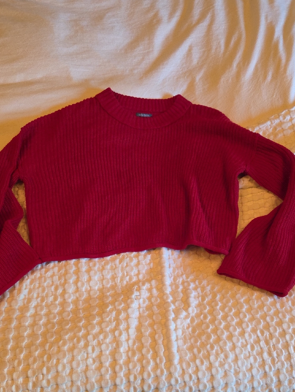 wild fable Red Ribbed Cropped Crew Neck Sweater